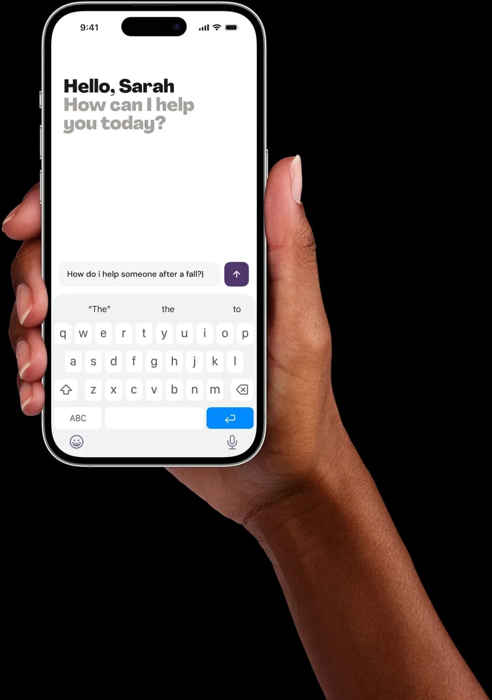 A carer holding a phone showing Ask Boost